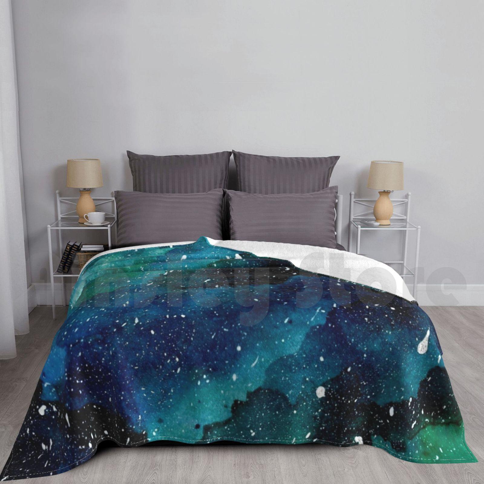 Emerald Galaxy Blanket For Sofa Bed Travel Emerald Green Galaxy Universe Stars Nature Beautiful Pretty Natural Size: 75*100cm, Weight: 230 GSM