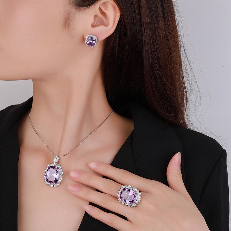 Jewelry Copper Bottom Gold-Plated Simulation Bird'S Nest Cut Purple Diamond Temperament Set 15 * 20-10 * 12