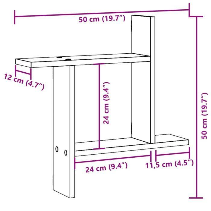 VidaXL Étagères murales 2 pcs chêne fumé 50x12x50 cm Bois d'ingénierie 853258