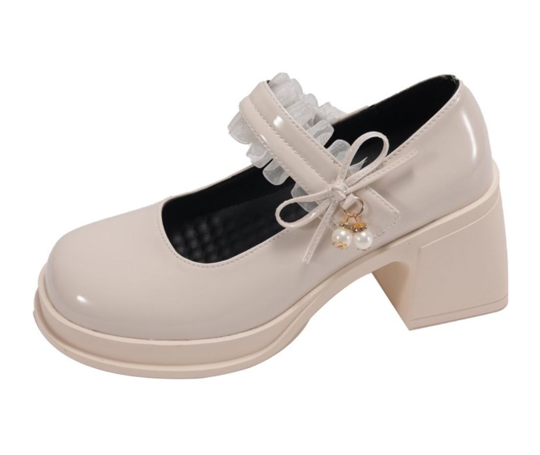 

Мода Весна/Лето 2025 Туфли на высоком каблуке с юбками Жемчужные пряжки Джейн Деловая женская обувь Банкетная Повседневная обувь для женщин 35 бежевый