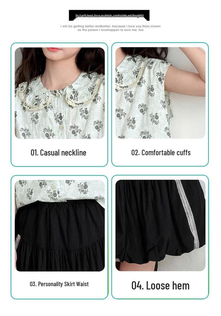 Girls' Floral Cool-Touch Sleeveless Top & Bloom Shorts - New 2026 Korean Style Summer Set