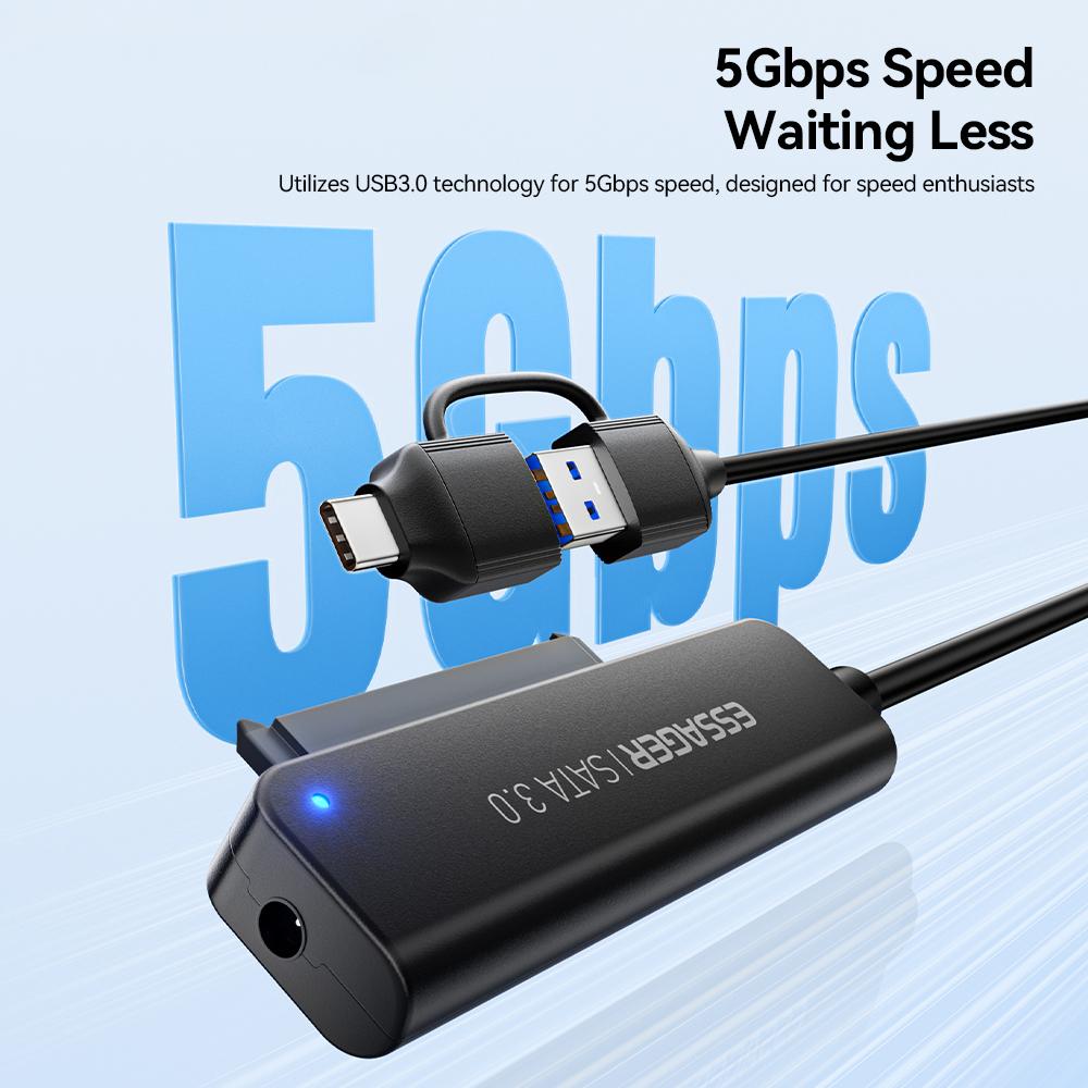 ESSAGER 5Gbps High Speed Data Transfer 2 In 1 USB 3.0/Type-C To SATA Adapter Cable for External Hard Drive SSD