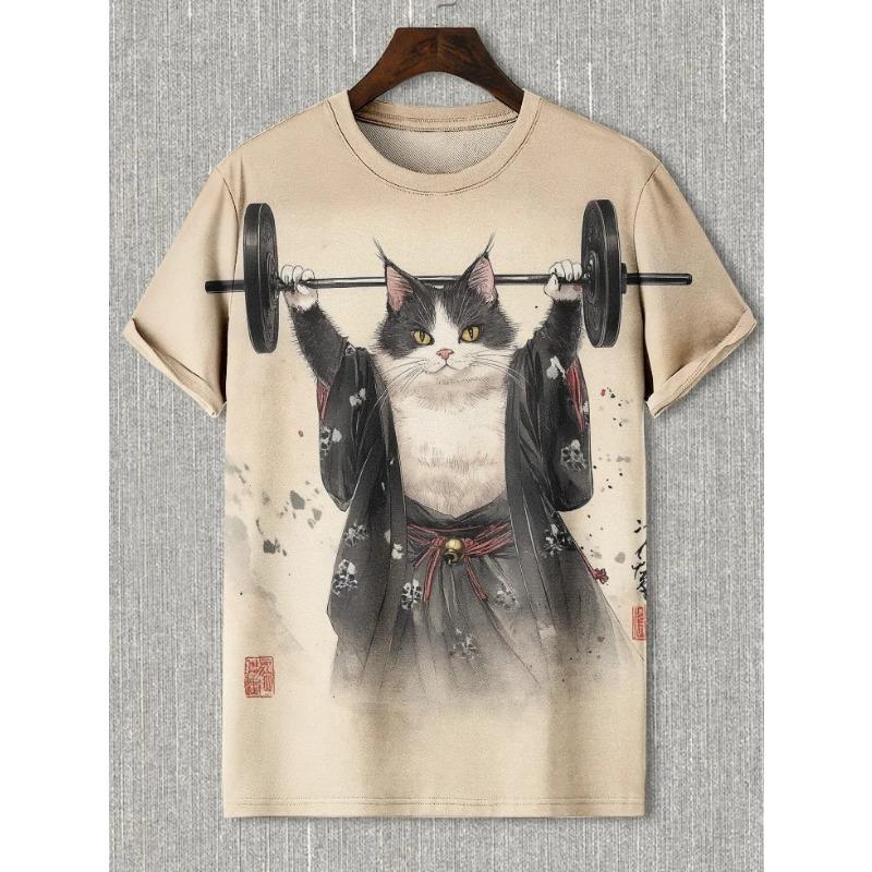 Herren Japanische Ukiyo-E Bedruckte T-Shirts Kurzarm Tees Tops 3D-Druck O-Ausschnitt Shirt Sommer Lässig Herrenbekleidung