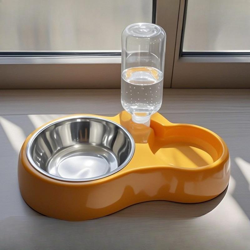 Futternapf, Automatischer Wasserspender für Katzen, Futterautomat, Integrierter Doppelnapf aus Edelstahl, Hundenapf, Futternapf