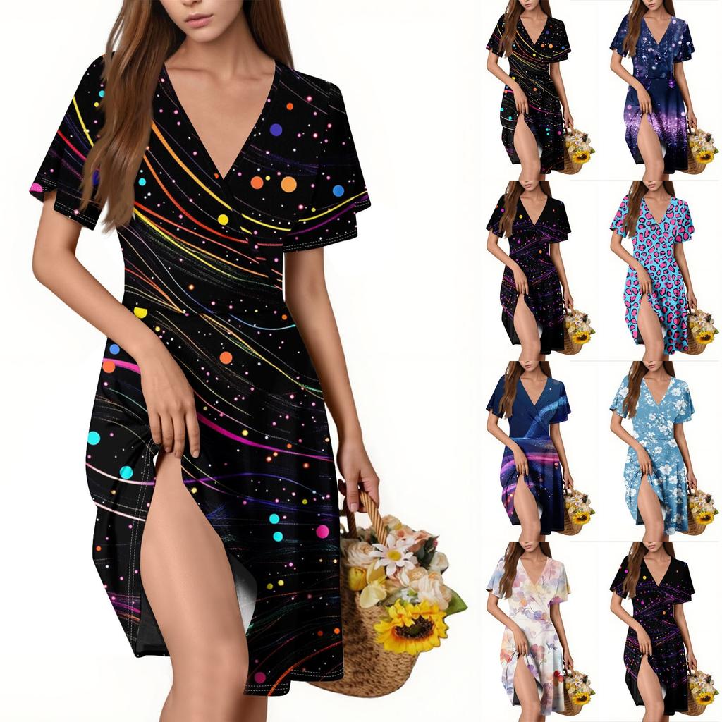 Ladies Casual Fashion V-Neck Sleeveless Print Dress