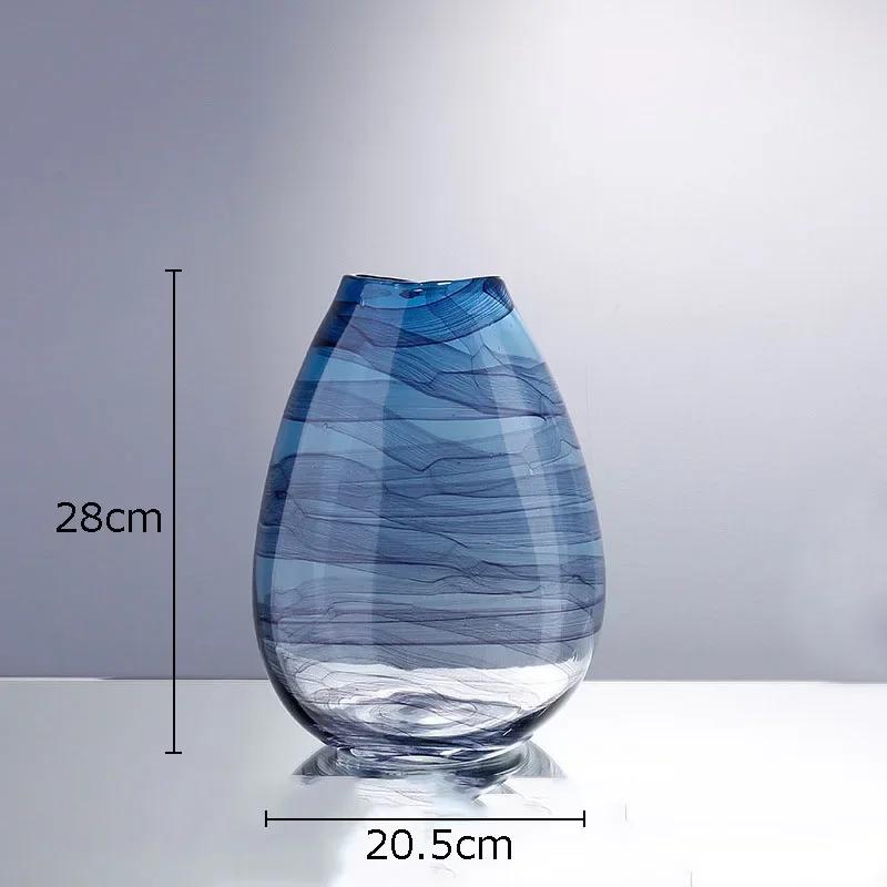 

Blue Ripple Glass Vase Transparent Hydroponic Flower Pots Desk Decoration Artificial Flower Decorative Floral Arrangement