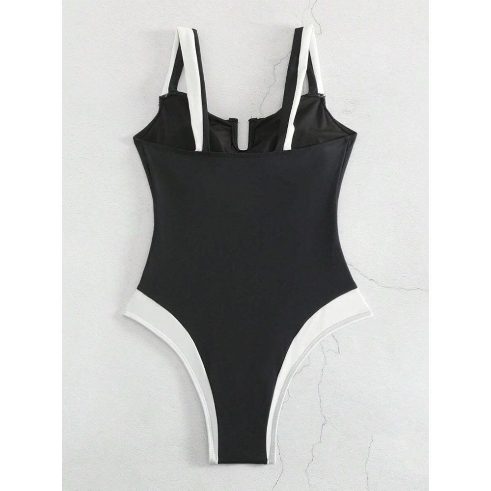 Women's European & American Deep V High-End Solid Color Backless Swimsuit