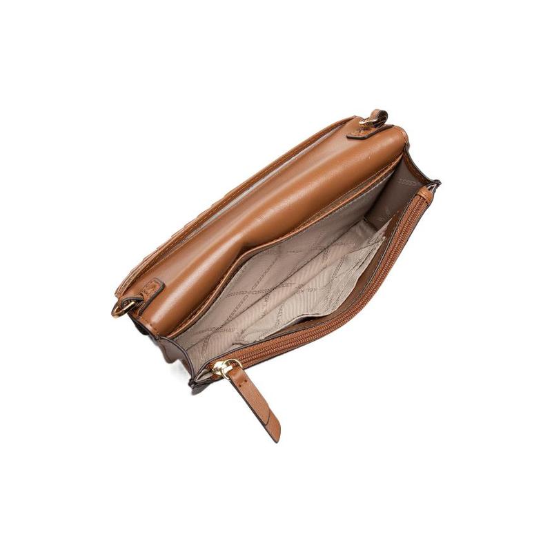 Michael Kors Heather Commuter Gold Logo Plate Flap Retro Color Block Presbyopia PVC Crossbody Shoulder Bag Regular Women's Brown