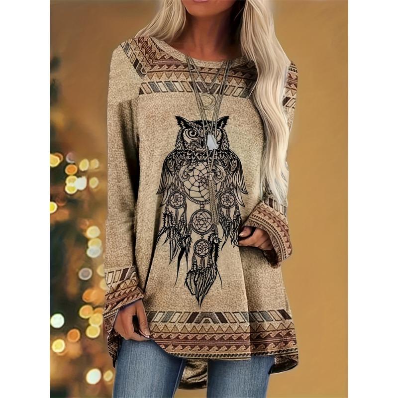T-shirt da Donna Manica Lunga Stile Etnico Retrò Top Manica Lunga da Donna con Stampa Dreamcatcher Indiano T-shirt Casual Quotidiana Elegante