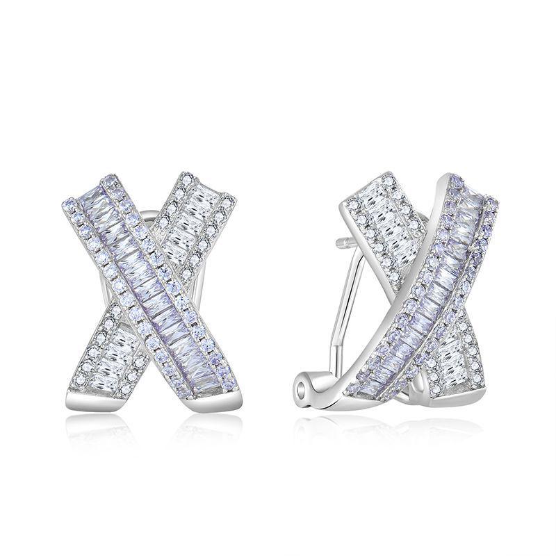 Elegant Zircon Geometric Curve Ear Cuffs & Climbers in S925 Sterling Silver 925 Sterling Silver