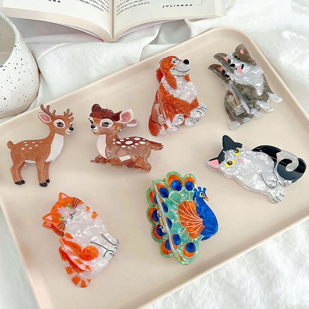 Cute Cartoon Animal Acetate Hair Clip Puppy Deer Cat Dog Shark Clip Fashion Back Head Updo Hair Claw Accessories for Women