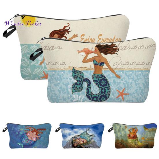 

Косметичка с отверстием для подвешивания с защитой от царапин Сумка для туалетных принадлежностей из полиэстера Симпатичная русалка с принтом большой емкости