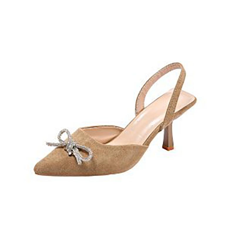 Women's Pointed Back Empty Sandals Rhinestone Bow High Heels Mueller Shoes