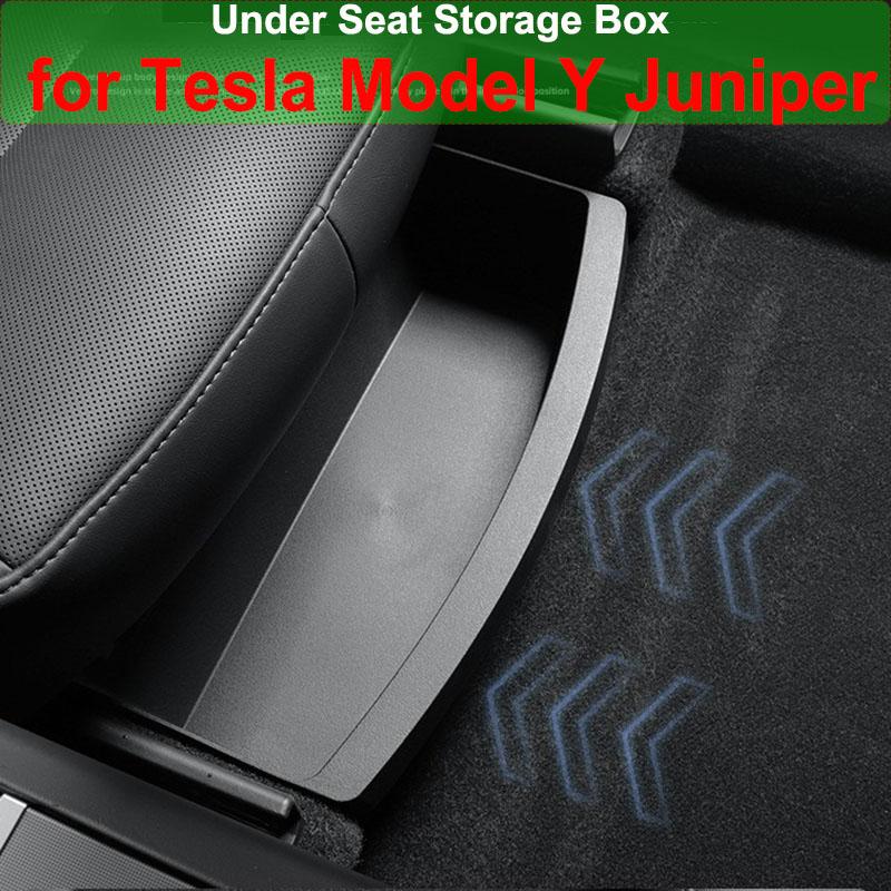 for Tesla Model Y Juniper 2025 Under Seat Storage Organizer Box Front Rear Seater TPE Storage Case ModelY Launch 2026 Trash Can