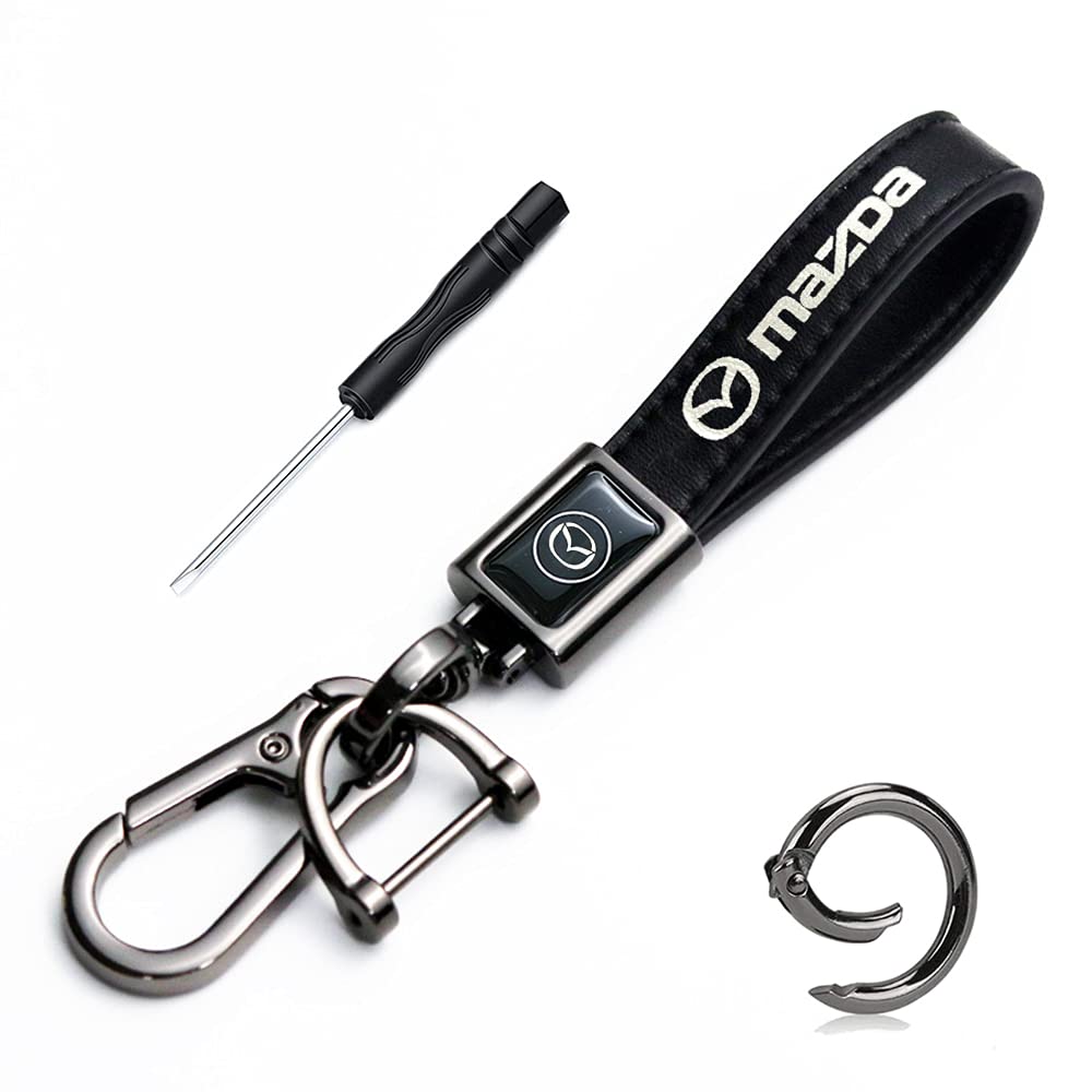 HDSW Genuine Leather Car Logo Key Chain, 1 x MAZDA suitable for BLACK 2