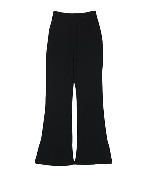 WHEN YOU MOVE Side Slit Waffle Bootcut Elastic Pants Black