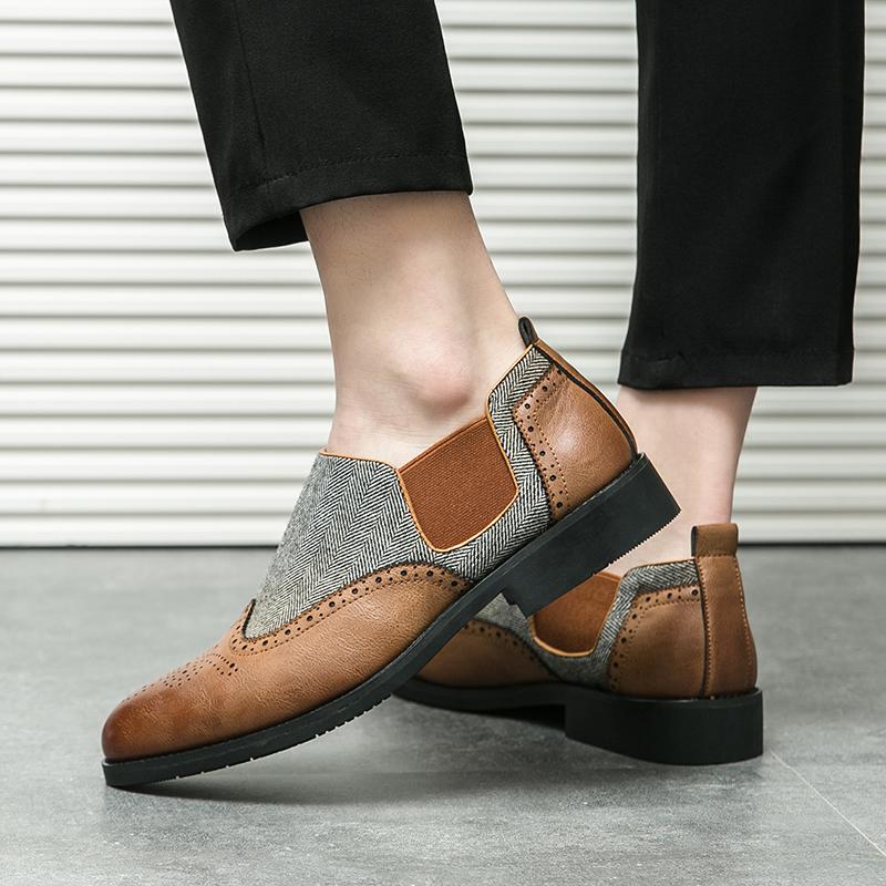 Herren Mokassins Brogues Braun Kontrastnähte Schuhe Business Hochzeitskleid Abschlussball Smoking Party Chelsea Boots Große Größen