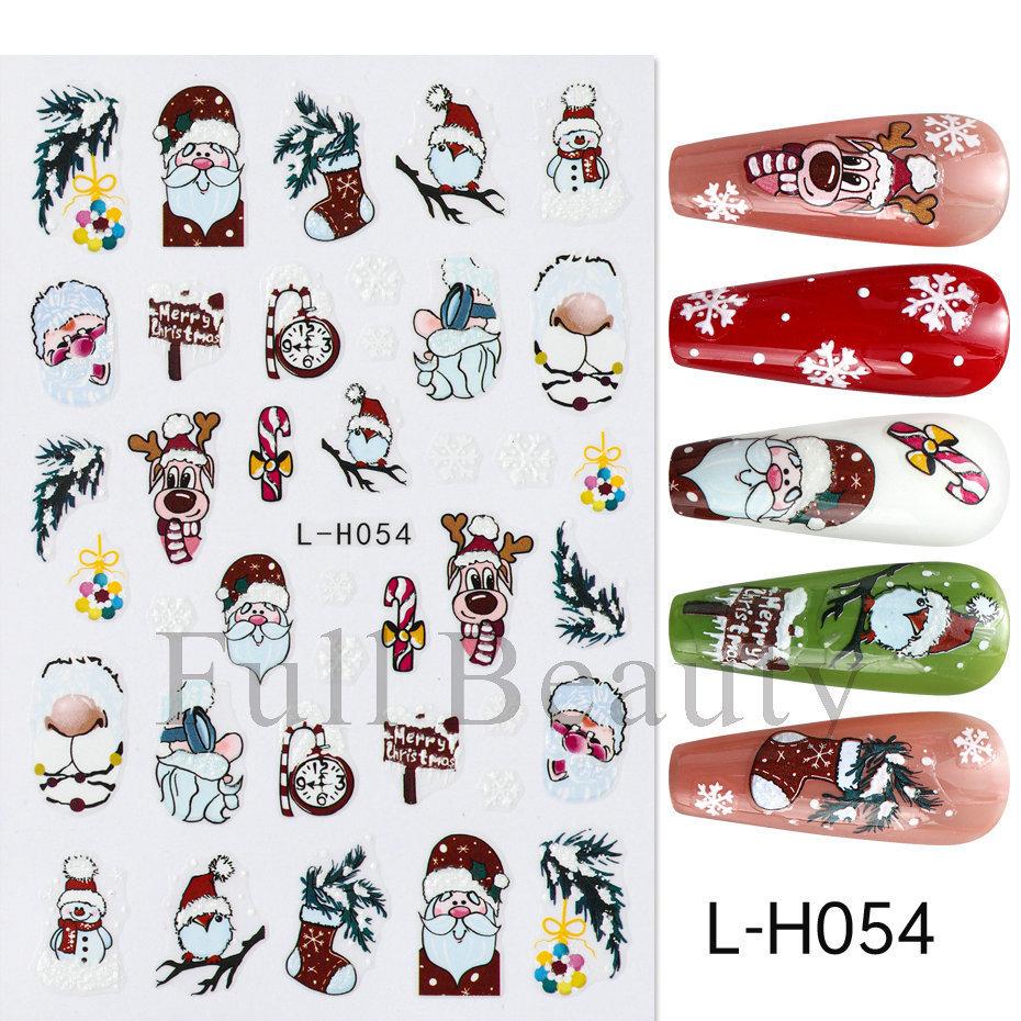 Beauty Stickers Christmas Cartoon Elk Christmas Tree Santa Snowflake Gold Silver Glitter Nail Stickers