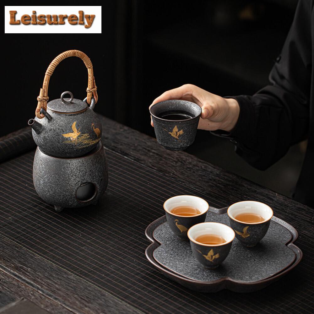 Retro Grobkeramik Silberpunkt Teegeschirr Komplettes Set Japanisches Teezeremonie Set Teekanne und Teetasse Set Teegeschirr Zubehör Geschenk