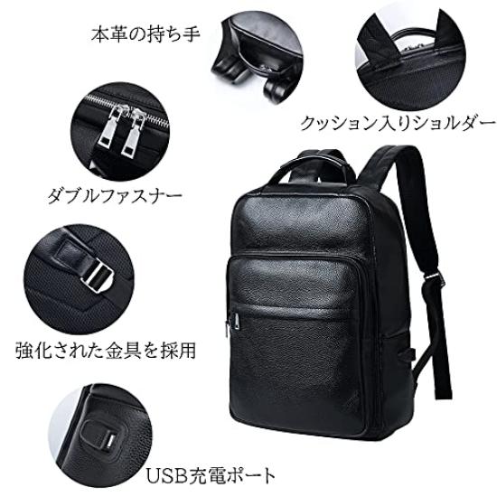 Ariga Men's Genuine Leather Backpack, Fits 15.6-inch Laptop, A4 Size, Large Capacity, Multifunctional, Popular Business Backpack for Commuting,