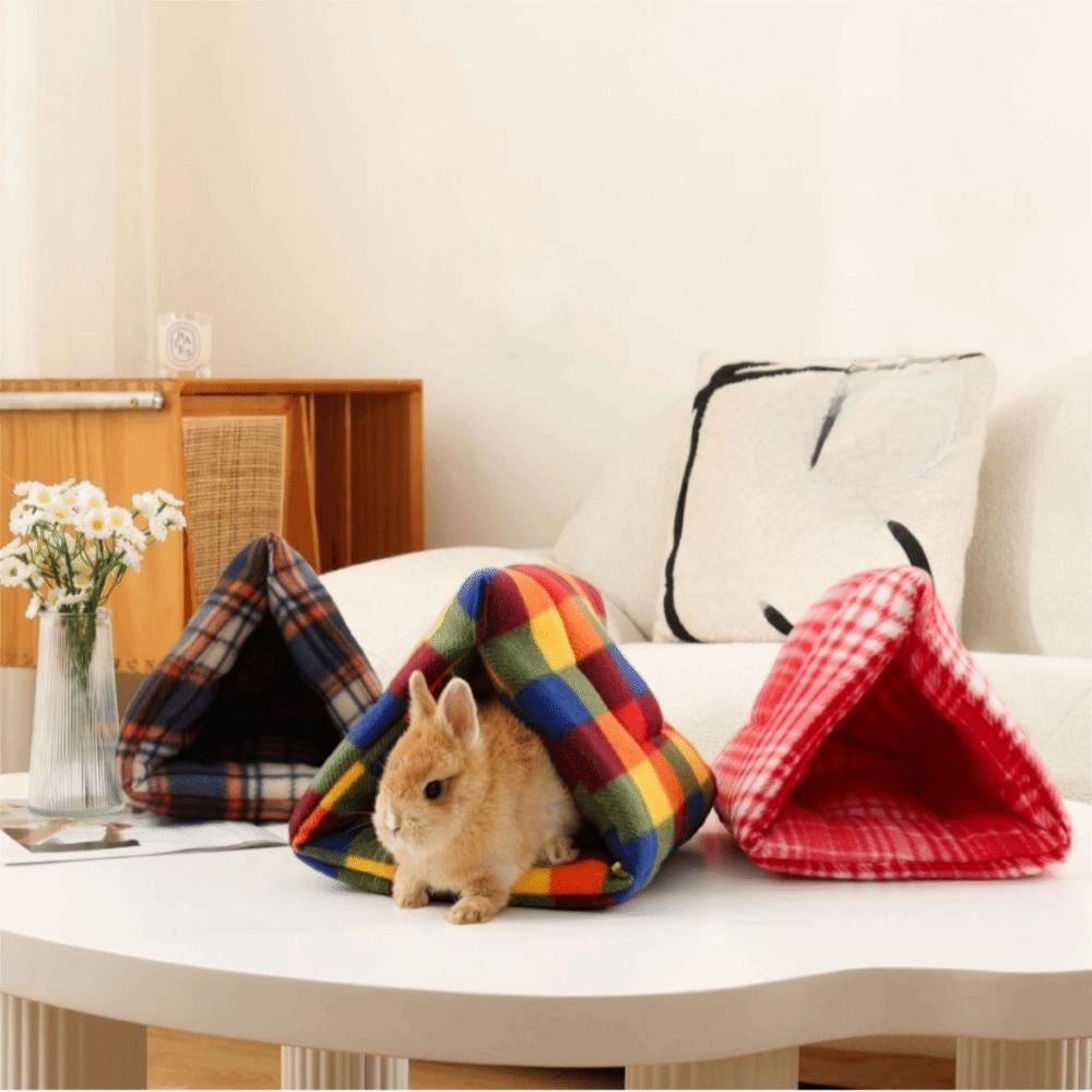 Semi-Enclosed Rabbit Cotton Nest Thickened Soft Pet Hideaway Hut Comfortable Warm Guinea Pig Plaid Nest For Small Animal