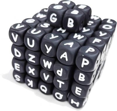 BetterJonny 105-Piece Silicone Alphabet A-Z Letter Beads, 12mm Square, Black, for Necklaces, DIY Bracelets, Crafts, and Jewelry Making, with String