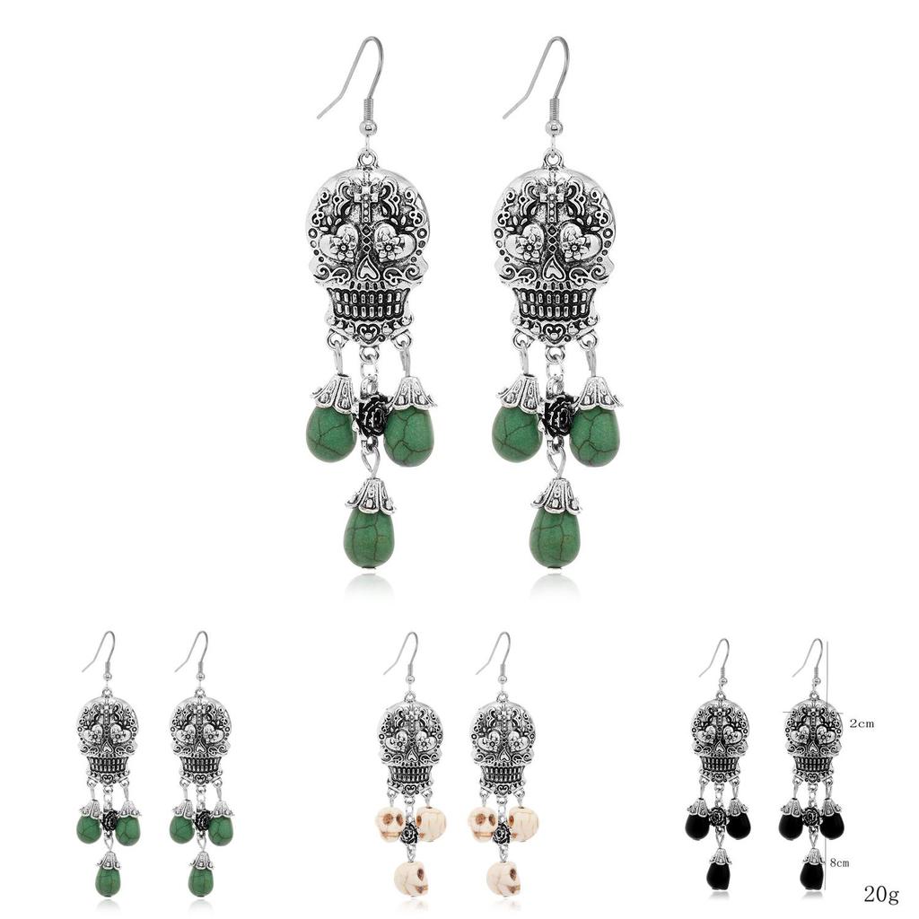 Punk Skull Pendant Earrings In Alloy With Water Drop Design For Gothic Fashion