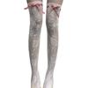 Lace Thigh High Socks With Rose Pattern Hollows Out Design Breathable Over Knee Stockings For Women Comfortable Polyester