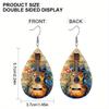 Fashion Water Drop PU Leather Earrings Vintage Musical Notation Pattern Drop Earrings Colorful Music Score Guitar Flower Pattern Teardrop Earrings