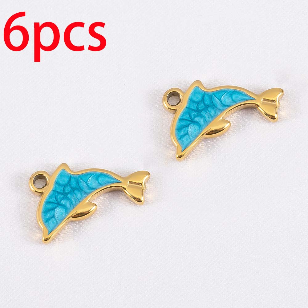 2pcs 6pcs 10pcs Stainless Steel Pendant Enamel Dolphin Charms for DIY Bracelet Jewelry Making Necklce Keychain Pendants Earrings