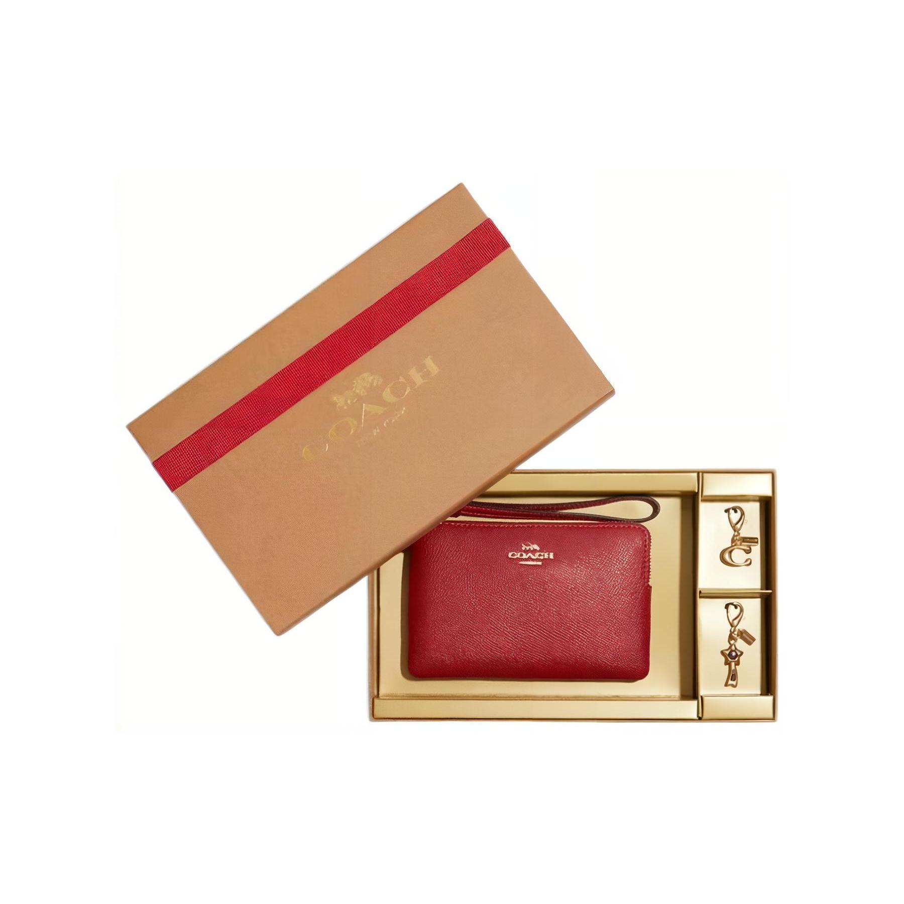 

New COACH Corner Zip Cross Stitch Leather Wrist Bags Clutches Small Size Women s Red CF359-IMF8Q 16.0*1.3*10.2CM