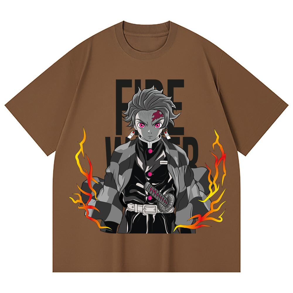 230 Gsm 100% Cotton Demon Slayer V116 Tanjiro Print Unisex Heavy Cotton T Shirt