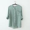 Women's Japanese Style Sun-Protective Linen Shirt Loose 3/4 Sleeve Stand-Up Collar Fresh and Comfortable Linen Blend