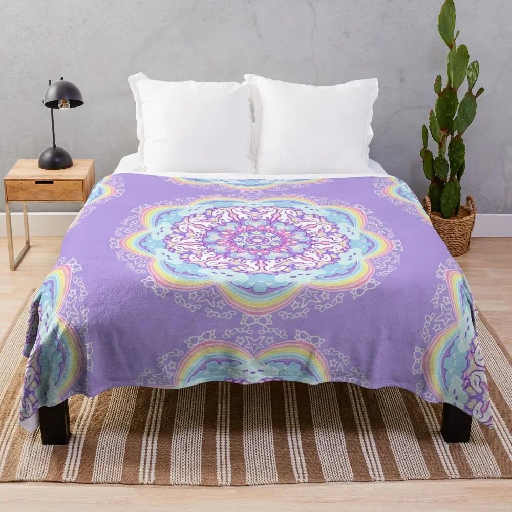 Mandala Throw Blanket Flannel Colourful Flower Pink Yellow Blue Boho Style Soft Warm Lightweight For Bed Sofa Couch King Queen