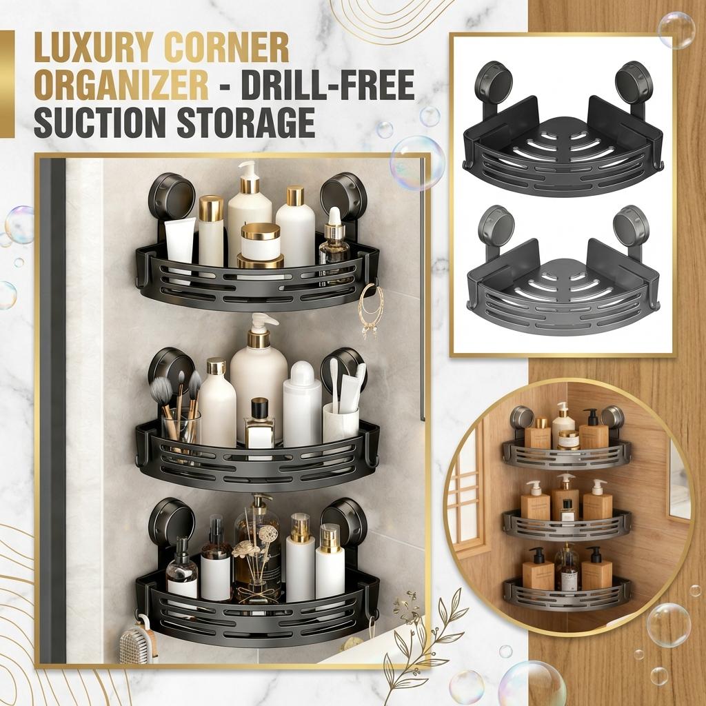 Suction Cup Corner Shelves No Drilling Bathroom Storage Rack, Shower Shelf Suction Cup Shower Caddy Corners Organizer Storage Rack Adhesi