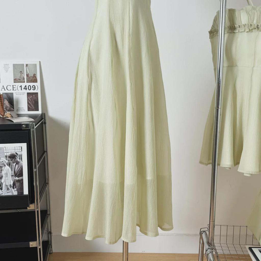 2025 Spring Slim Waist Long French Suspender Mesh Dress