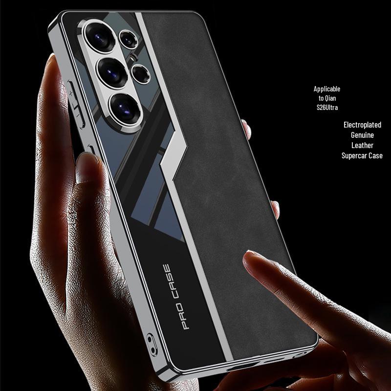Fashionable Cross-Border S26 Ultra Samsung Phone Case with Precision-Hole Electroplated Frame and Plain Leather