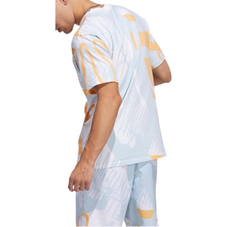 Adidas Originals Trefoil All-Over Print Casual Crew Neck Short Sleeve T-Shirt Men Tops Light-Blue HC2131