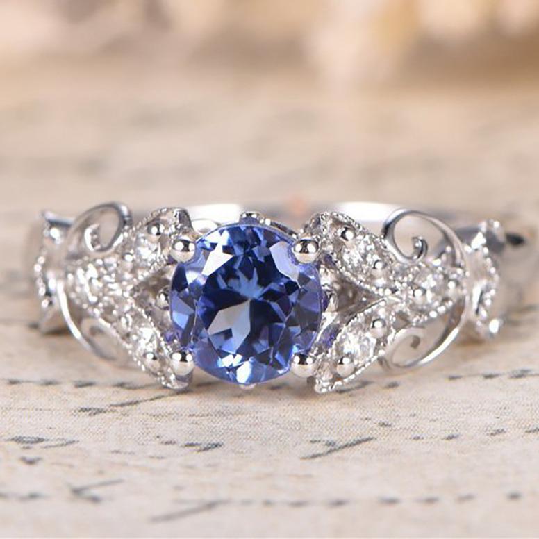 

Huajie 925 Silver Blue Engagement & Wedding Bride Love Ring - European & American Style Size 6 синий