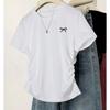 Nueva Camiseta de Verano de Manga Corta con Hombro Descubierto, Versátil Versión Coreana Ajustada Talla Grande Top Ligeramente Gordito con Ceñido a la Cintura y Efecto Adelgazante