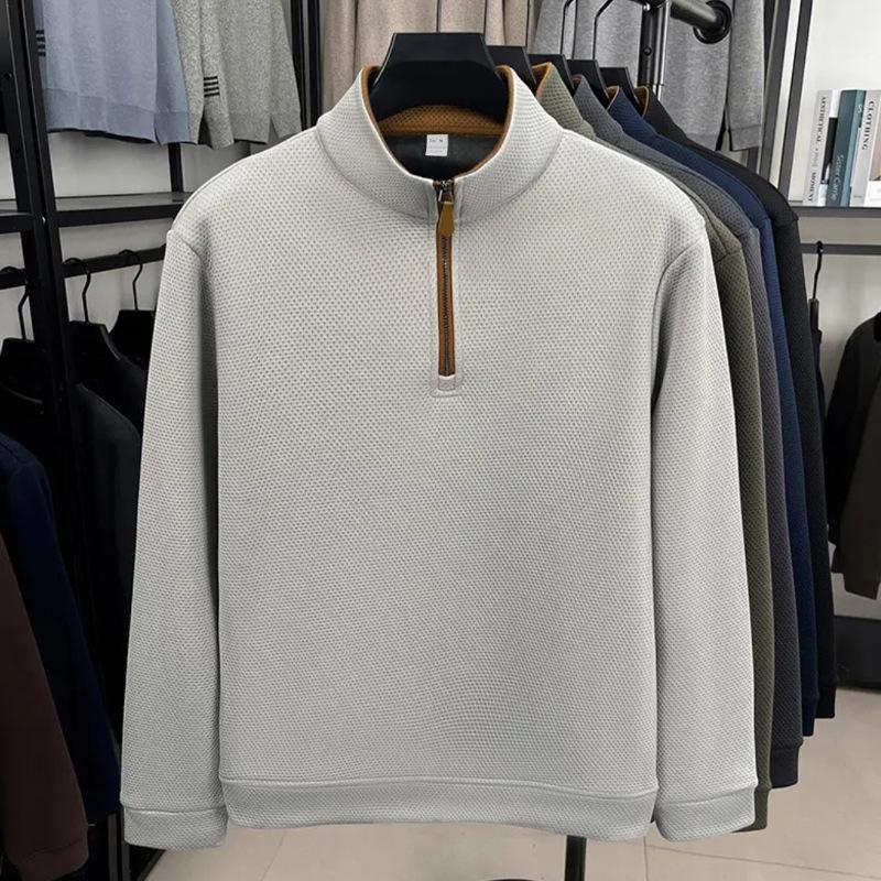 Autumn/Winter Men's Half-Zip Stand Collar Loose-Fit Casual Commuter Business Check Sweatshirt