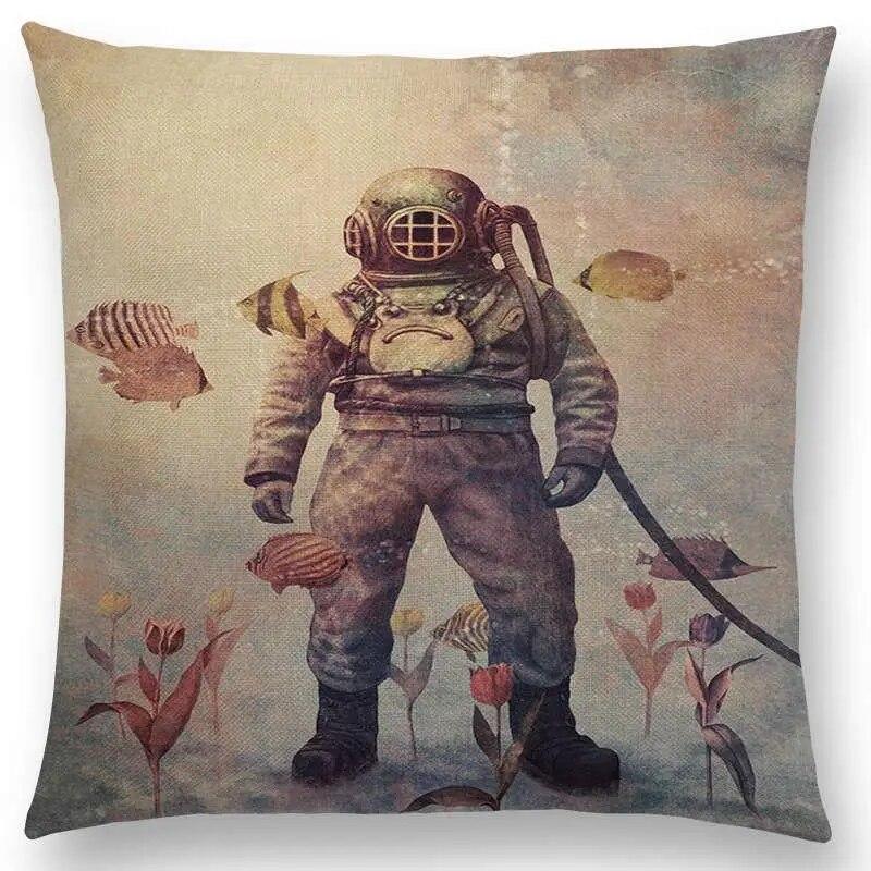 Sofa Throw Pillow Cover Home Decor Cute Little Ghost Sailing Whale Ocean Diver Print Cushion