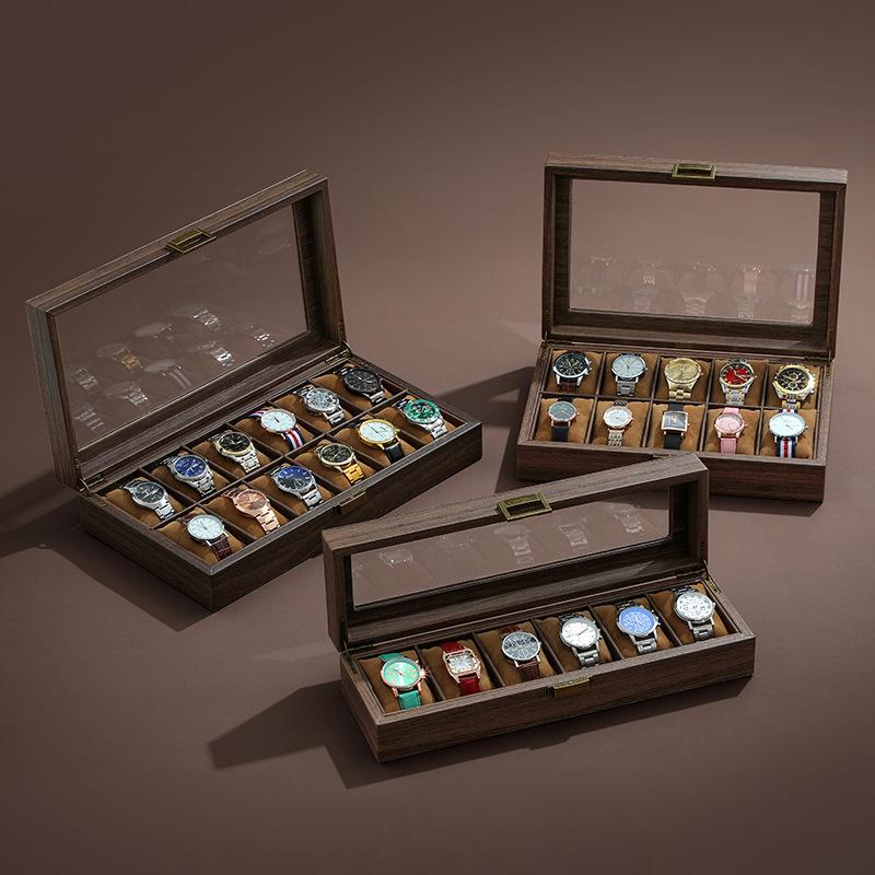 PU Leather Watch Box Organizer Watch Case with Glass Top