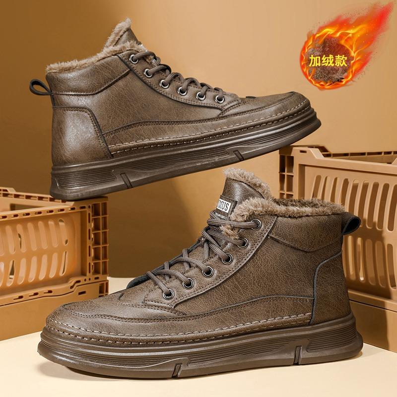 Winter Velvet Martin Boots Men's Waterproof and Non-slip High-top Tooling Shoes Thick-soled Thickened Warm Short Boots Casual Leather Shoes