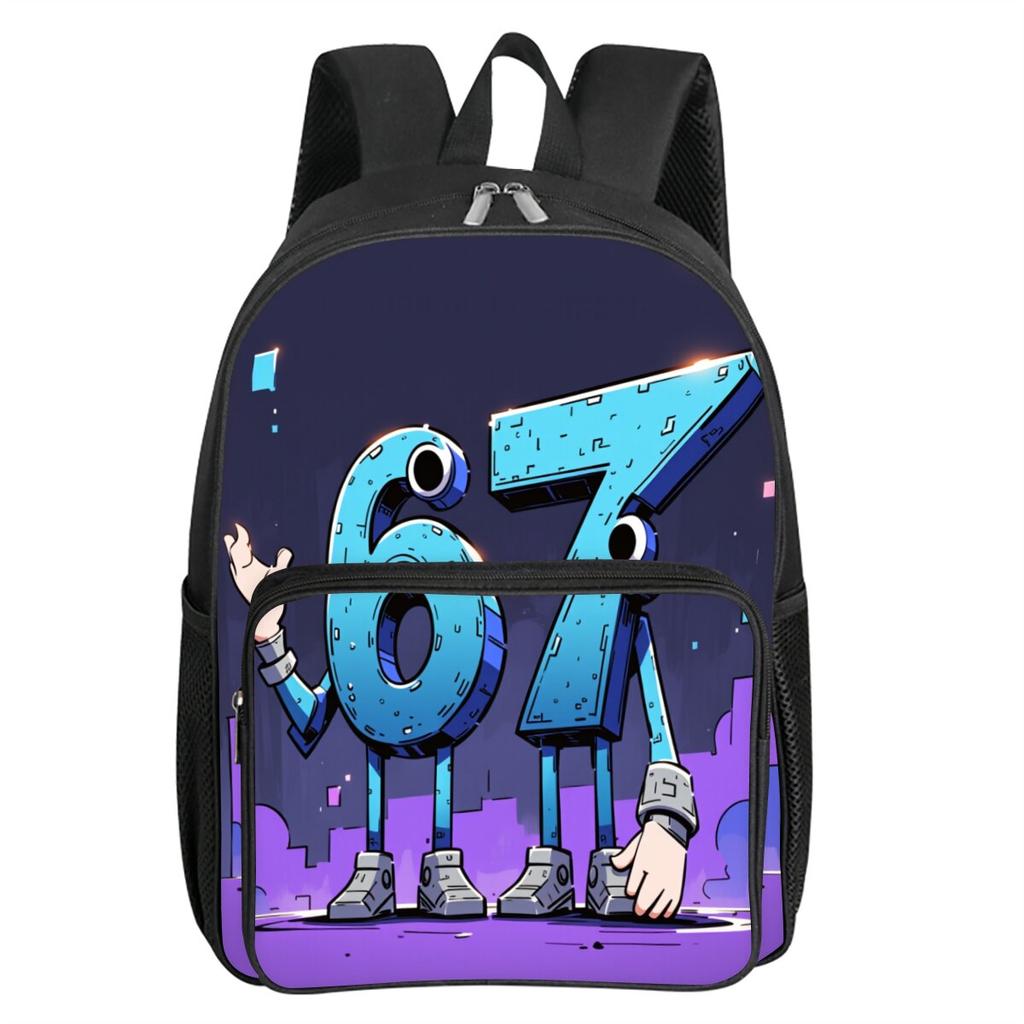 Colorful Number 67 Print Square Front Pocket Backpack Large Capacity for Boy/Girls Best Gift 2D Cartoon Children's School Bag
