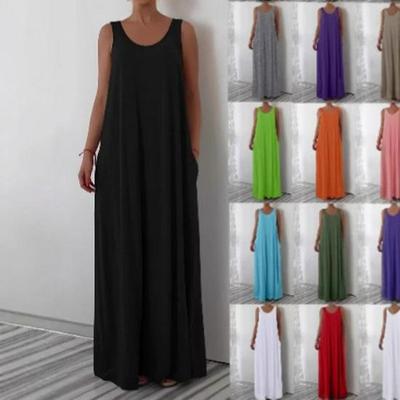 2025 Sommer Ärmelloses Lässiges Plus-Size-Kleid mit Seitentaschen - Einfarbige