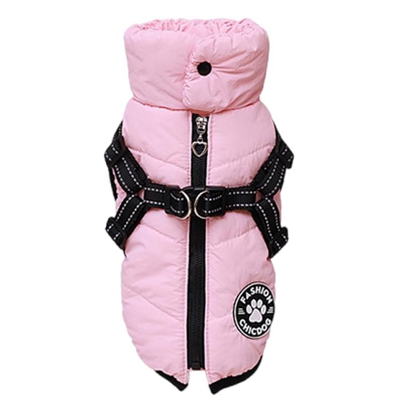 

Водонепроницаемая одежда для домашних животных со шлейкой для маленьких и средних собак, куртка с высоким воротником, пальто для щенков, чихуахуа, мопса, пуделя, костюмы, наряды S розовый
