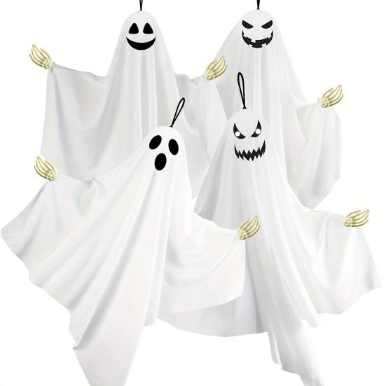Hanging Ghost Decoration Halloween Outdoor Flying White Cloth Ghost with Bendable Skeleton Hands for Front Porch Yard Tree Decor