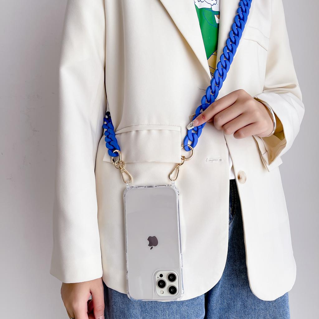 Colour Acrylic Chain Crossbody Shockproof Lanyard Phone Case For iPhone 15 16 pro 13 12 11 14 Pro Max Hand Chain Clear Cover