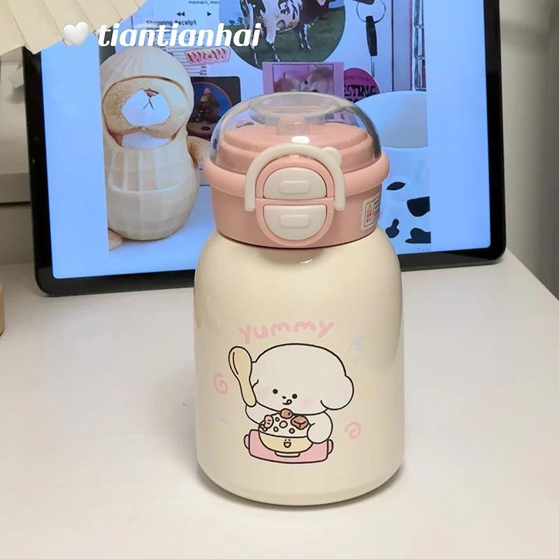 Cute water cup ins large capacity, high value, simple and portable student stainless steel thermos cup, straw Bingba cup